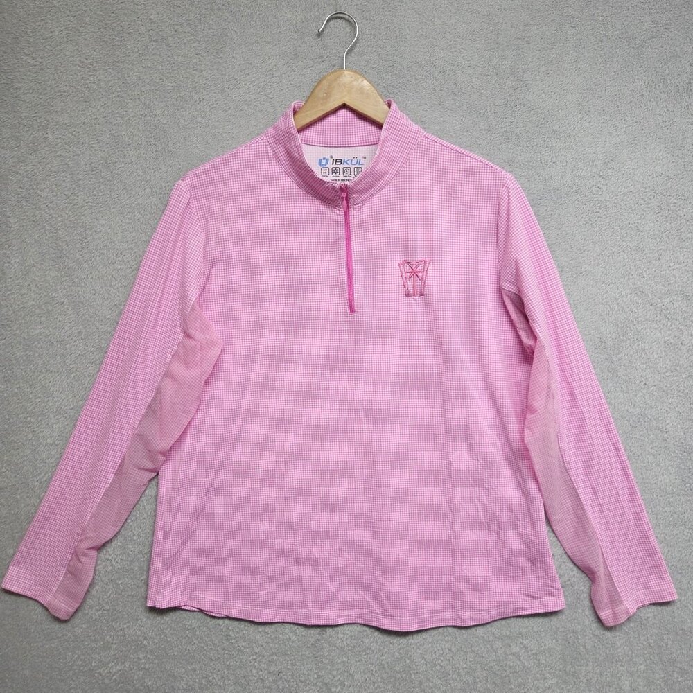 Ibkul Shirt Womens 2XL Hot Pink Mini Check Golf Top Hiking Outdoors Long Sleeve
